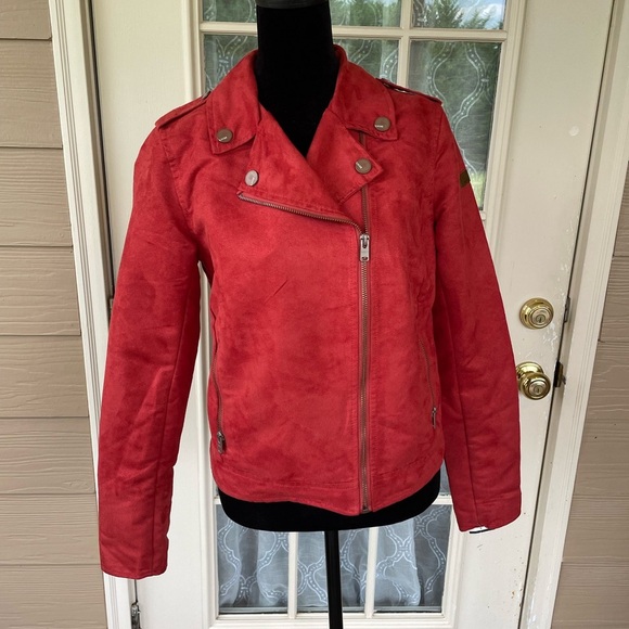 Roxy Red Suede Biker Jacket - Picture 3 of 7